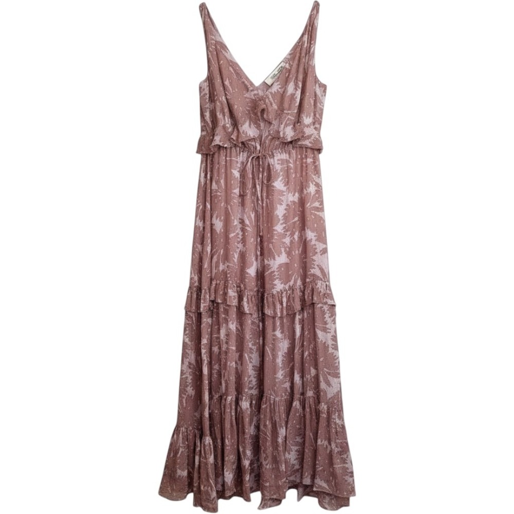 Diane von Furstenberg Maxi‎ Dress S Pink Floral Gold Fil Coupe Boho Romantic